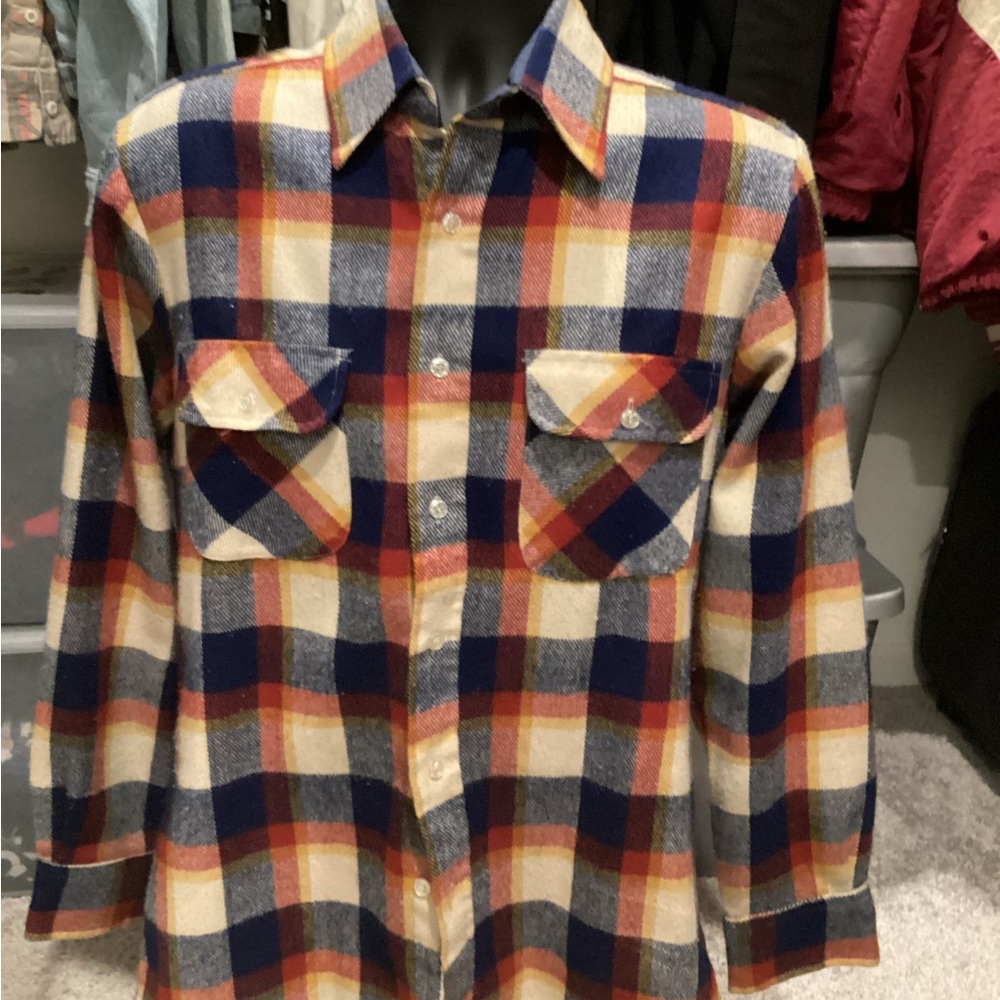 Men's Plaid Flannel Shirt - Blue, Red, Cream